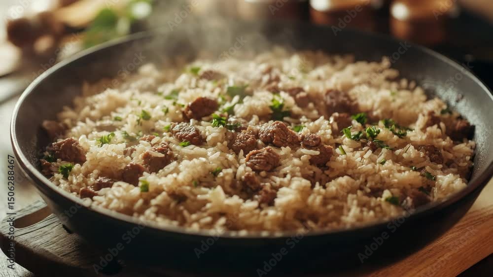 rice with vegetables, meat, beef rice with vegetables, meat, beef