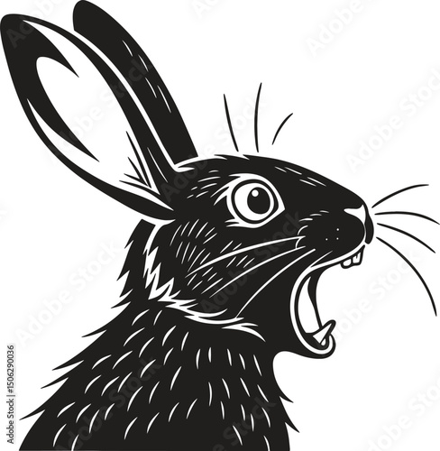 Surprised Rabbit Face in Front View Silhouette