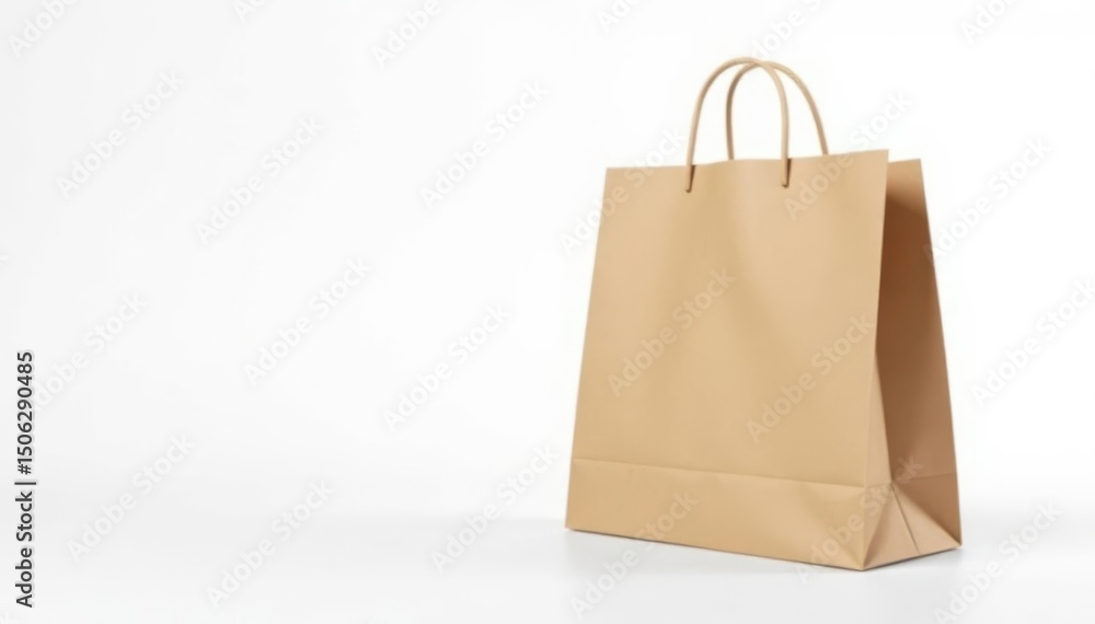 Empty brown paper shopping bag isolated on white background , texture, design element, retail bag Empty brown paper shopping bag isolated on white background , texture, design element, retail bag