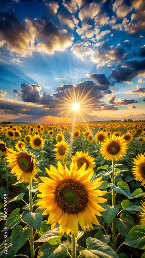 Obraz premium Bright Sunflower Field on a Sunny Summer Day