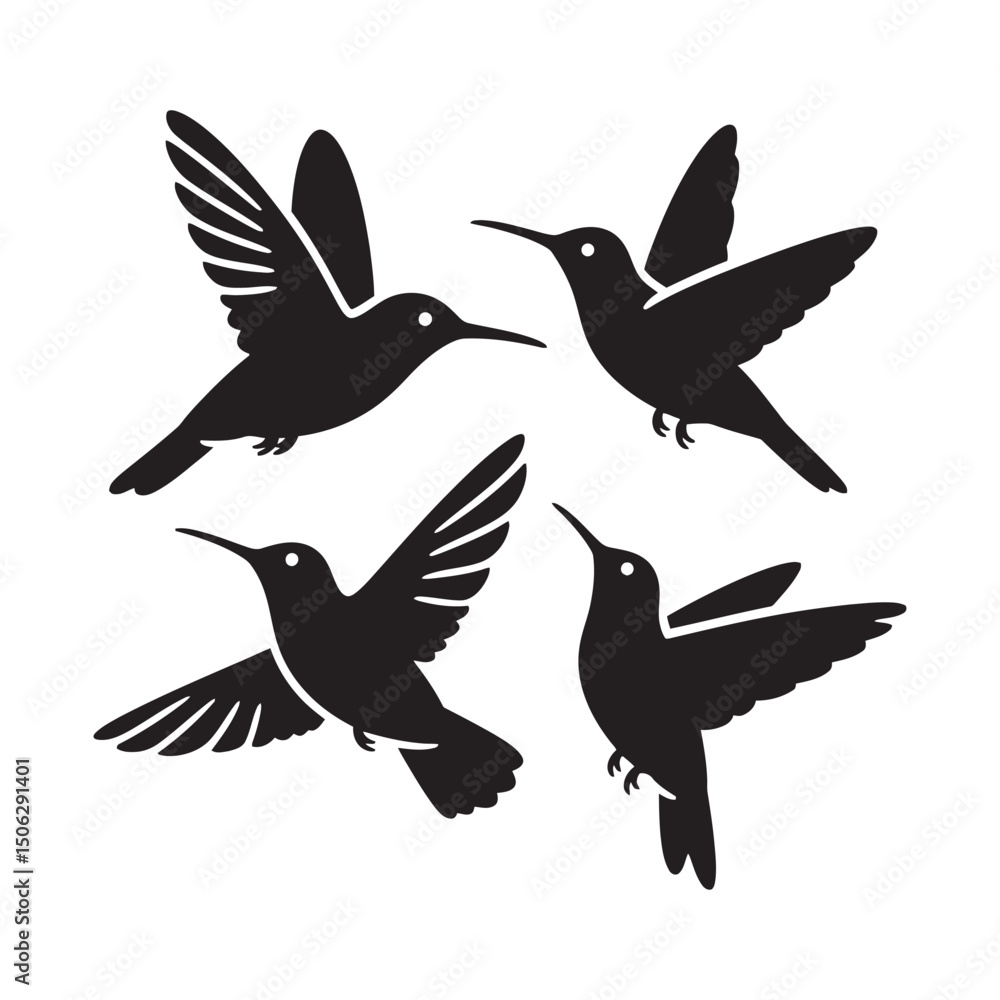 Fototapeta premium captures graceful hummingbirds mid-air, showcasing nature's elegance and synchronized beauty against a vibrant sky.