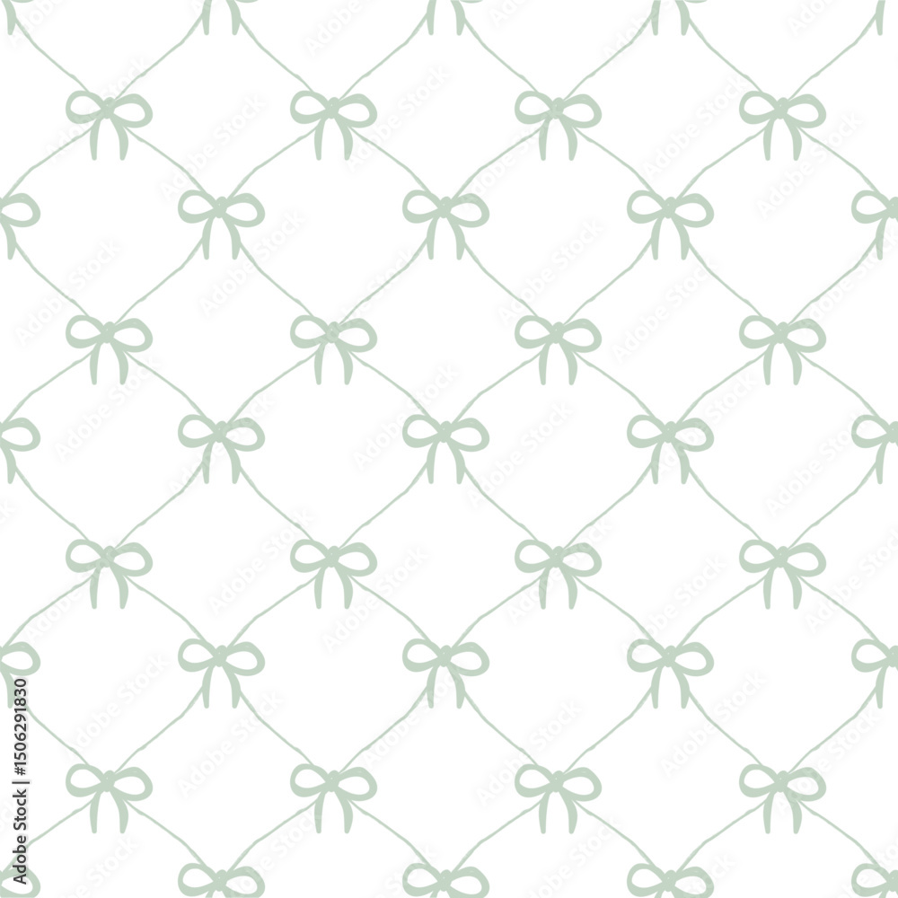 Fototapeta premium Vector pattern of fabric, wallpaper, wrapping paper, mats and bed sheets. Continuous and repeatable. Designed with diamond cutouts, alternating with bows. Cute style.