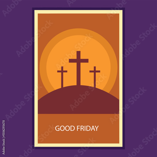 Minimalist Good Friday Illustration with Three Crosses on a Hill