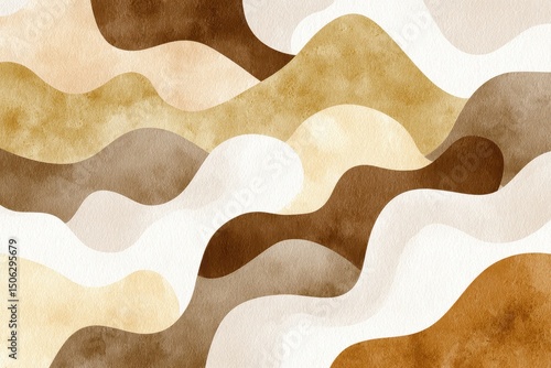 Abstract watercolor landscape of undulating, earthy tones in beige, brown, and cream, creating a flowing, organic texture