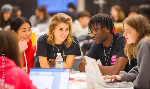 Diverse students participating in a hackathon for tech impact