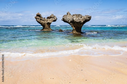 Heart Rock Formations at Kouri Island Shoreline, Okinawa, Japan