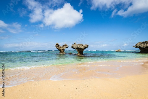 Heart Rock Formations at Kouri Island Shoreline, Okinawa, Japan