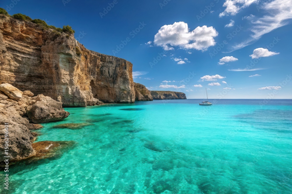 Fototapeta premium Turquoise waters and cliffs in a beautiful coastal seascape