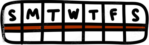 Hand-drawn weekly medicine organizer box with days of the week abbreviations