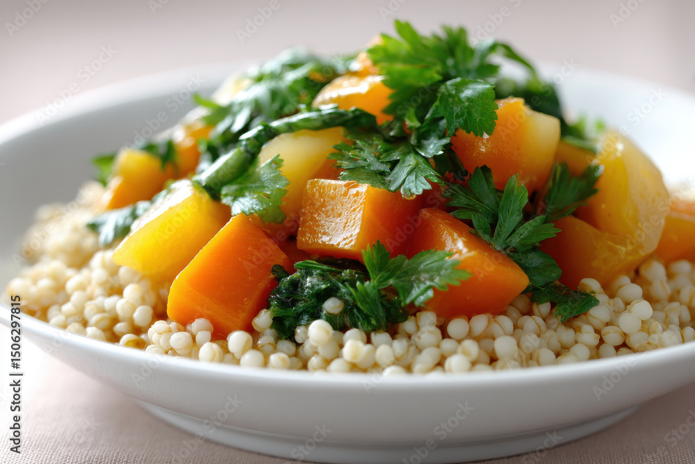 clean eating bowl featuring buckwheat porridge topped with colorful vegetable stew presented on ultrabright solid clean eating bowl featuring buckwheat porridge topped with colorful vegetable stew presented on ultrabright solid