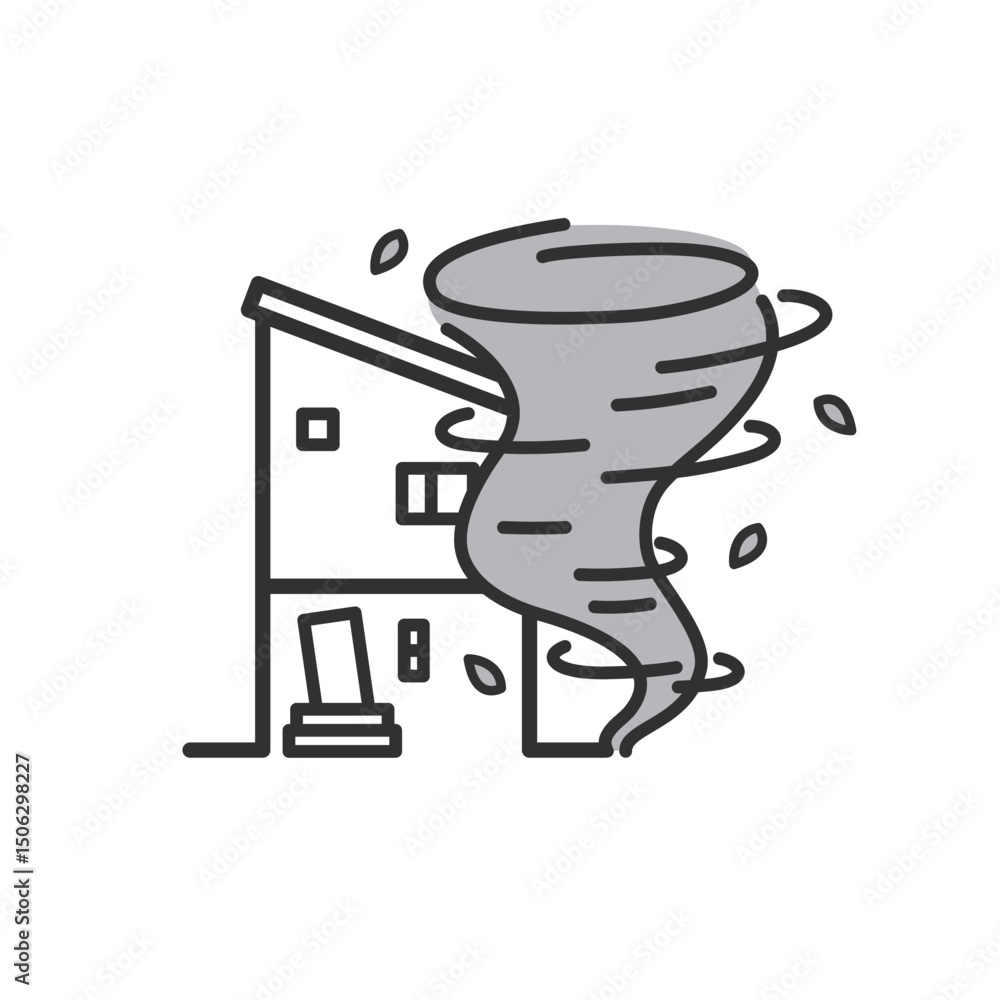 Fototapeta premium 住宅 竜巻被害のイラスト 