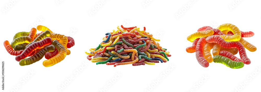 Naklejka premium Set of pile of gummy worms isolated on transparent background, png, cutout