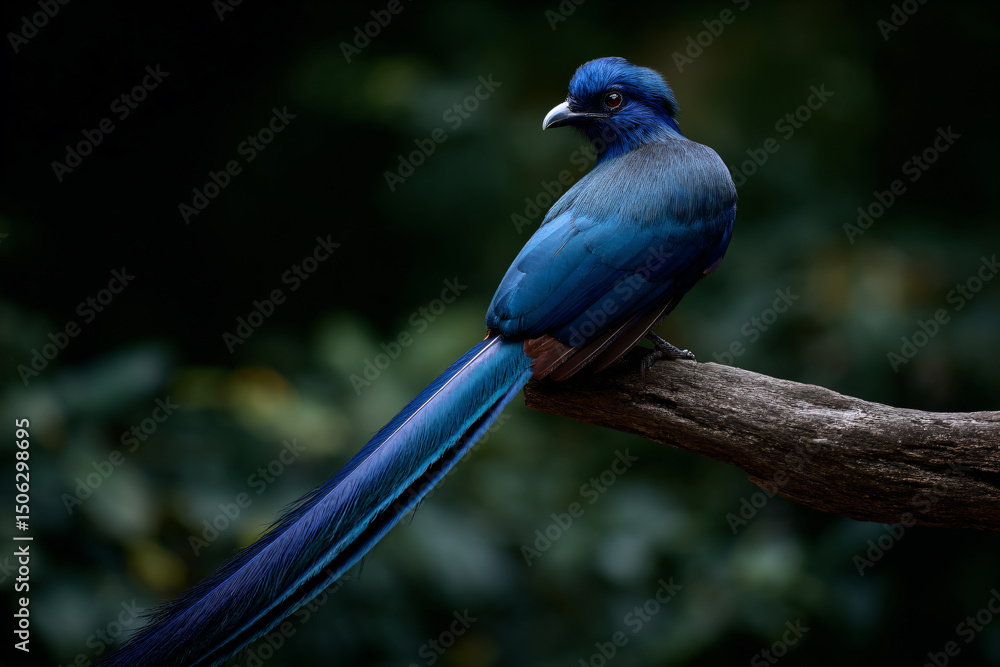 Obraz premium a blue bird sitting on a branch in the dark