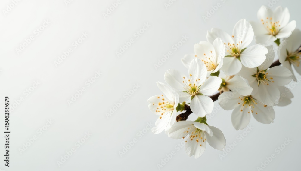 Obraz premium Delicate white blossoms against pure white backdrop, white, summer, spring