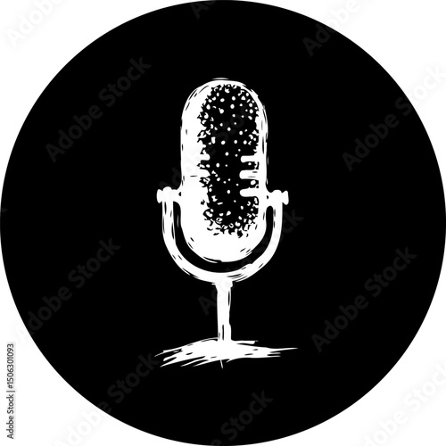 Stylized microphone illustration conveying audio recording and broadcasting presence