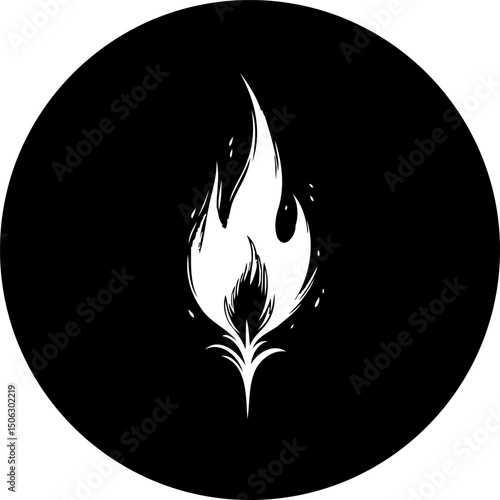 Stylized flame design within a dark circular background, conveying intensity