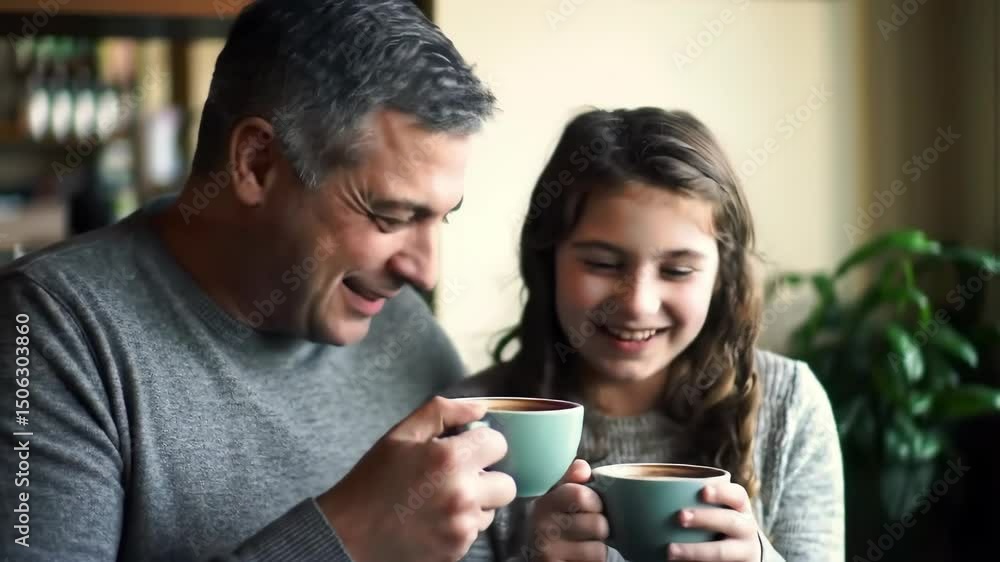 Man and girl talking with coffee cups Man and girl talking with coffee cups