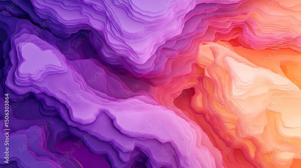 Fototapeta premium Abstract Purple Topographic Gradient Background with Wavy Contour Lines in 3D Style