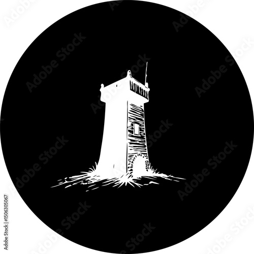Monochrome architectural monument, stark silhouette of a historical edifice