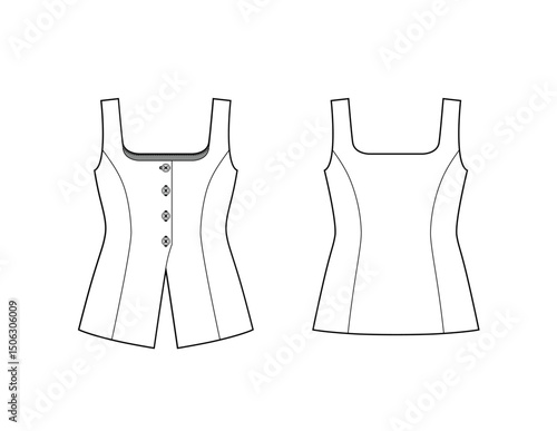 SQUARE NECK BUTTON UP TOP