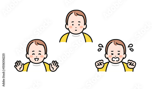 笑う赤ちゃんと泣く赤ちゃんの表情イラストセット素材