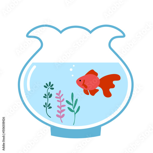 可愛い金魚鉢のイラスト素材