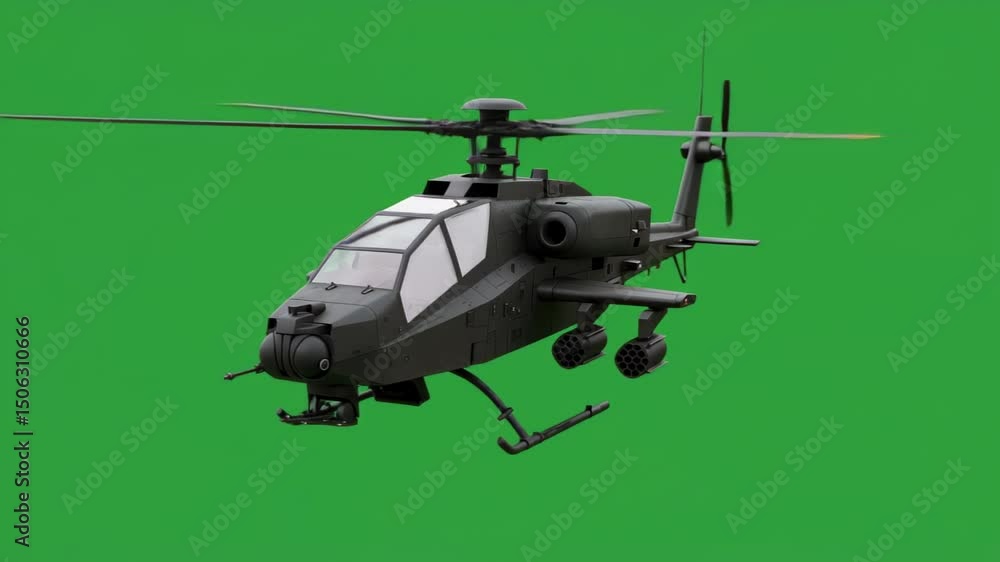 Military Helicopter in Studio with Isolated Green Screen Background for Visual Effects Military Helicopter in Studio with Isolated Green Screen Background for Visual Effects