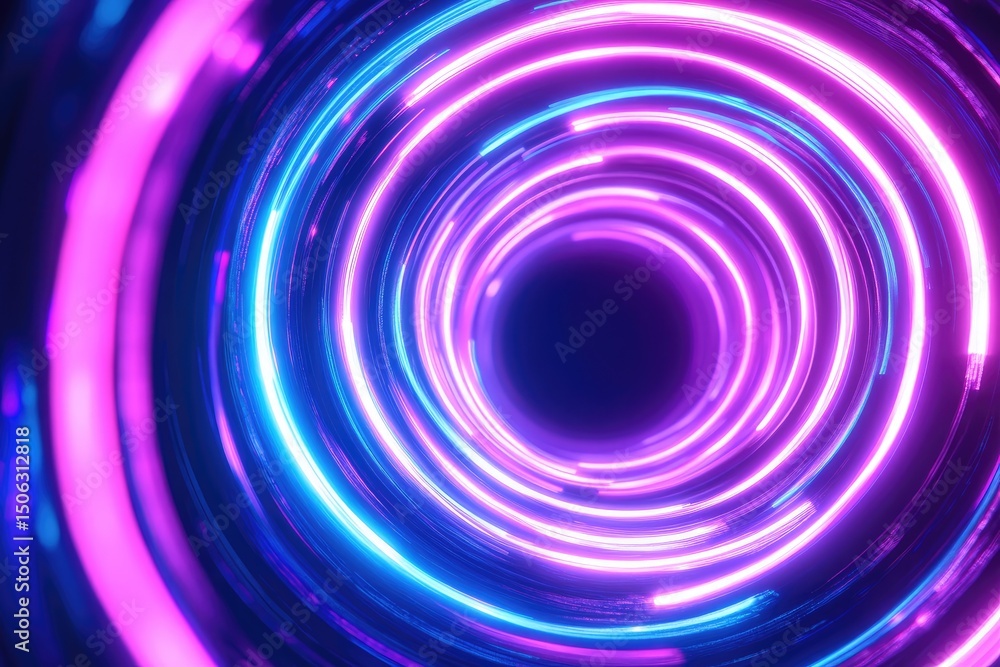 Abstract neon circles swirling into a dark center Abstract neon circles swirling into a dark center