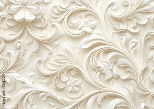 Ornate, embossed floral pattern on a cream background