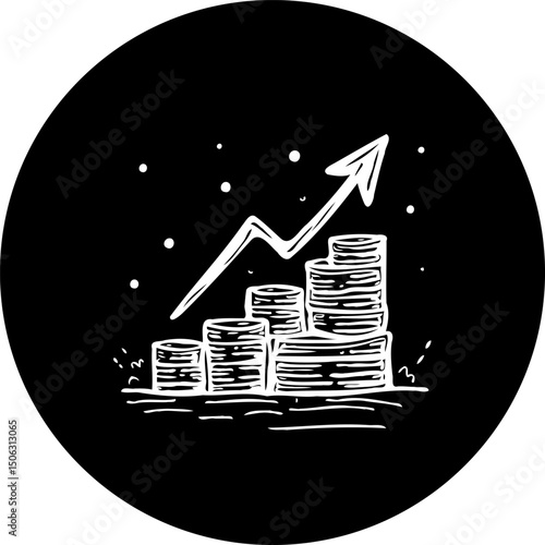 Stylized financial growth illustration with ascending stacks of coin and arrow