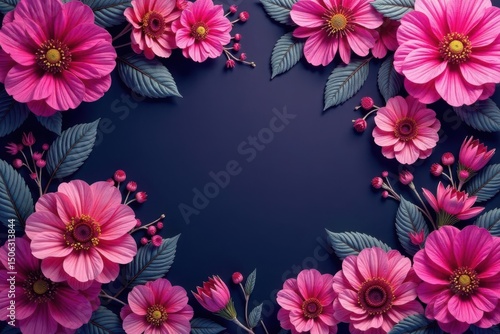 Intricate fuchsia floral pattern, vibrant blooms , texture, design, print