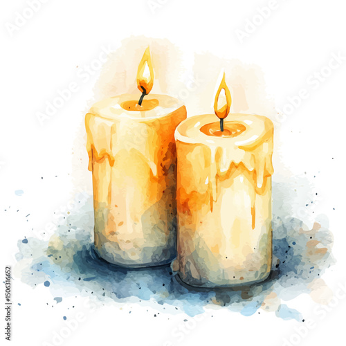 Candles, watercolor painting vector, high quality, isolated on a white background.