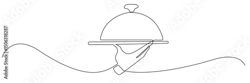 one continuous line Restaurant cloche.single line drawing of restaurant waiter,chef,cafe,fast food symbol.single line vector illustration