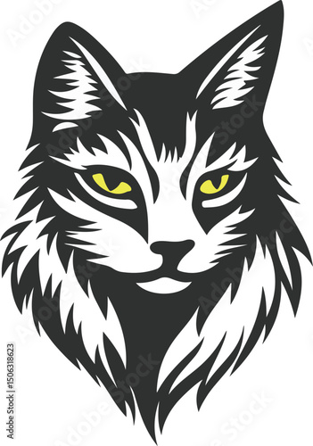 Handsome long haired cat stares at vector