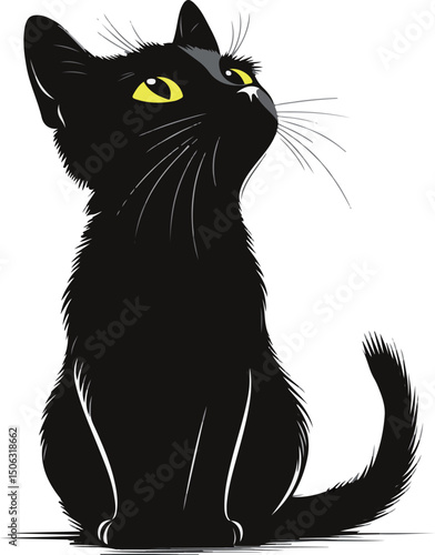 Sitting quietly with a black cat vector looking up