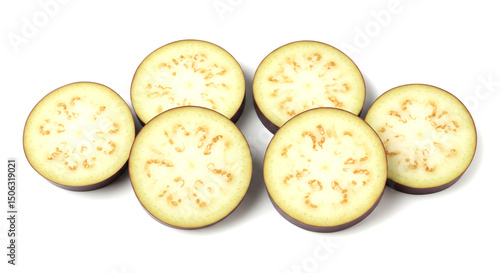 Sliced Eggplant Rounds Showing Inner Texture