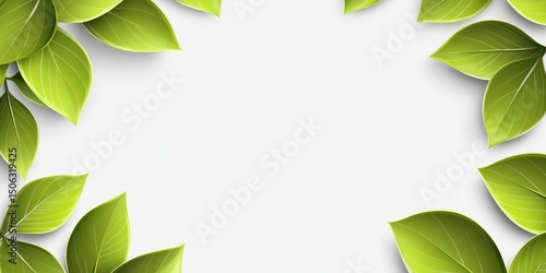 Vivid green leaves frame a blank white space.