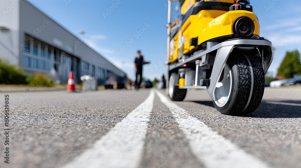 Obraz premium Ground-penetrating radar scanning infrastructure on pavement