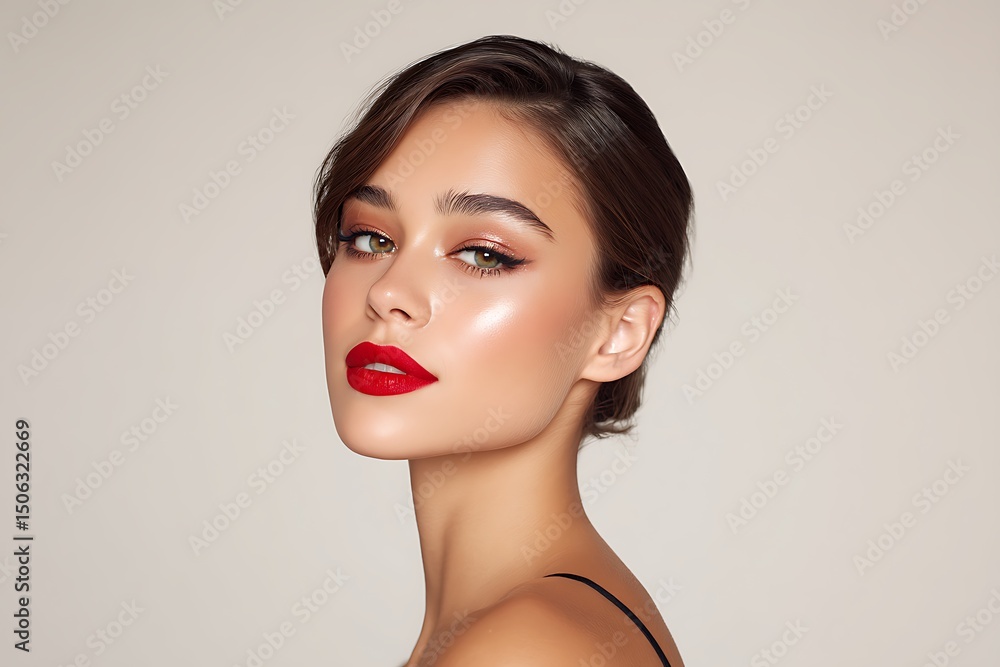 Fototapeta premium Model with defined jawline and full glam makeup
