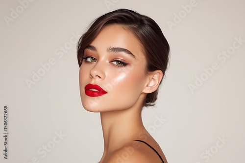 Model with defined jawline and full glam makeup