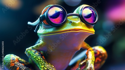 Wallpaper Mural Colorful Smart Frog in a Vibrant Digital Dimension with Futuristic Energy Flow Torontodigital.ca