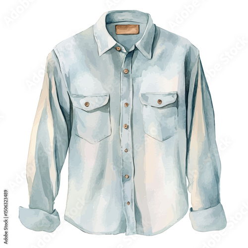 watercolor of Button-up Shirt, vector high quality, isolated on a white background.