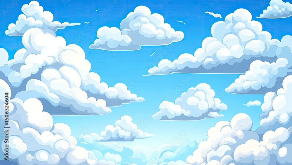 Cartoonish cloudscape, bright blue sky Cartoonish cloudscape, bright blue sky