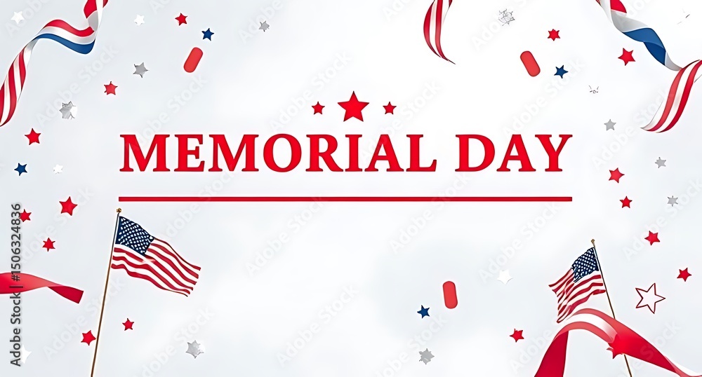 Obraz premium Memorial day background with american flags and ribbons