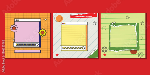 Social media post Pop-art vector design with retro elements, bright colors and scrapbook style social media frames for creative Content.or pop-art with retro elements, bright colors and scrapbook styl