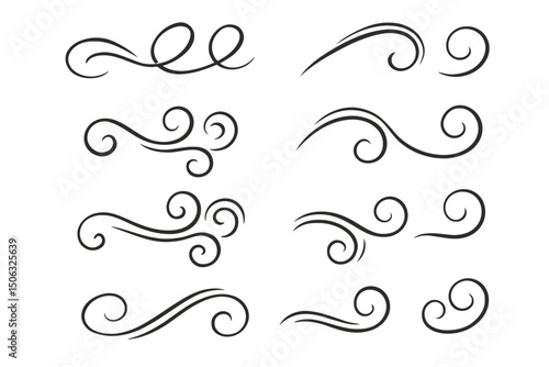 Vector collection of ten elegant swirl flourishes and decorative elements for design projects use and decoration on transparent background