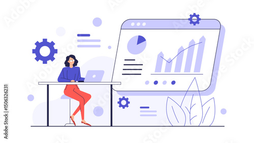 Suitable for business presentations, marketing materials, and articles about productivity, remote work, and data analysis. Perfect for digital communication visuals.