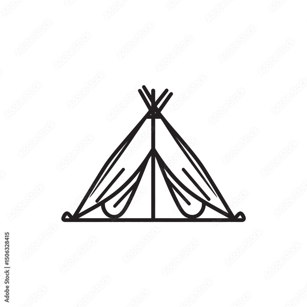 Simple black line drawing presents a symmetrical teepee against a transparent backdrop Simple black line drawing presents a symmetrical teepee against a transparent backdrop