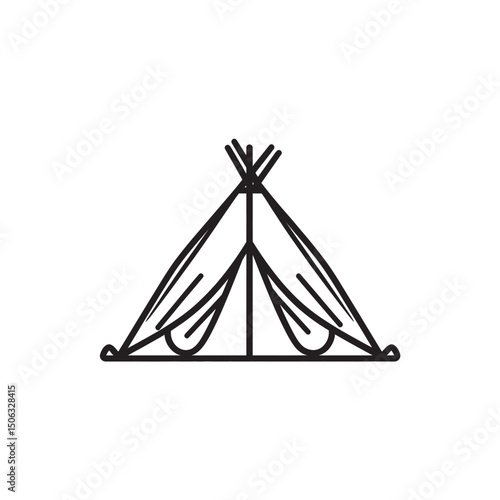 Simple black line drawing presents a symmetrical teepee against a transparent backdrop