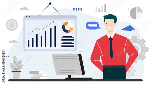 Man analyzing data on a whiteboard. Perfect for business presentations, data analysis, financial reports, statistics, education, and strategy planning.